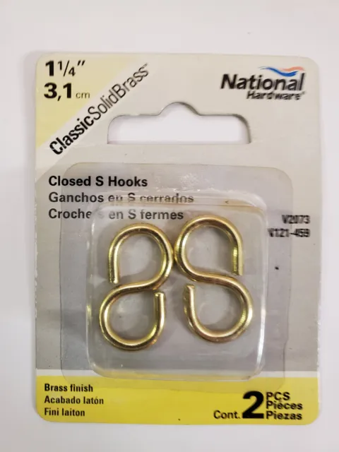 2 New Solid Brass Hanging 1-1/4" Ceiling Suspended Closed S-Hooks V2073 N121-459