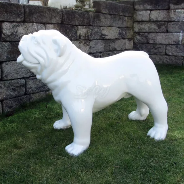 englische BULLDOGGE 93 cm WEIß Garten Deko Tier Figur HUND Skulptur DOG Hunde