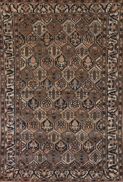 Vintage Geometric Bakhtiari Living Room Rug 7'x10' Handmade Traditional Carpet