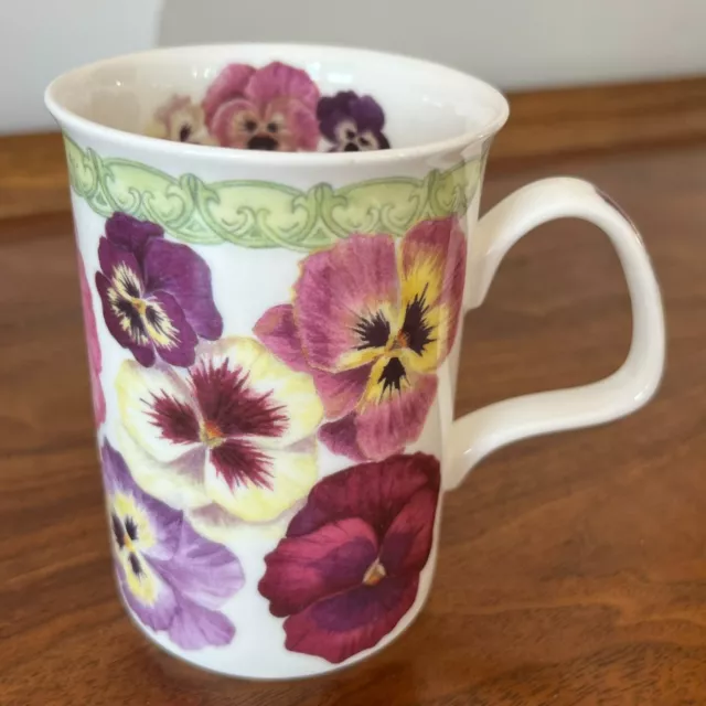 ROY KIRKHAM "Pansy" Fine Bone China Mug 2005 Made in England Purple Flowers 4"