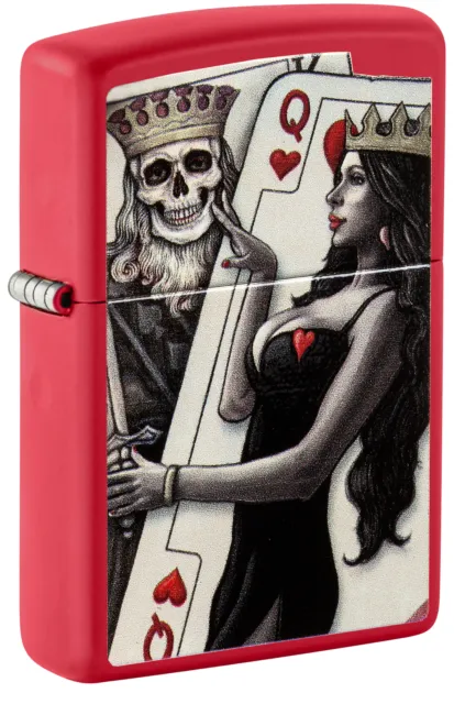 Zippo Skull King Queen Beauty Red Matte Windproof Lighter, 48624