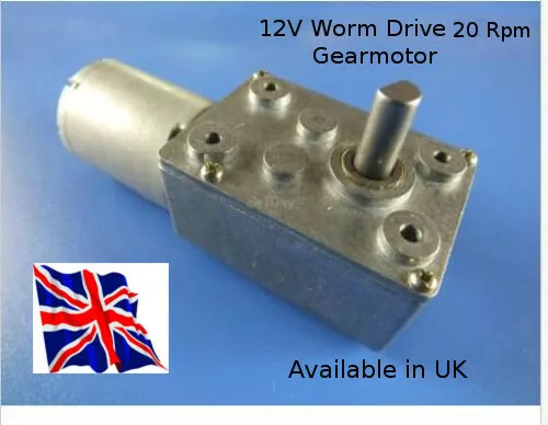 12V DC 20 RPM Reversible - Worm Drive Motor & GBox - Hi Torque - Available in UK