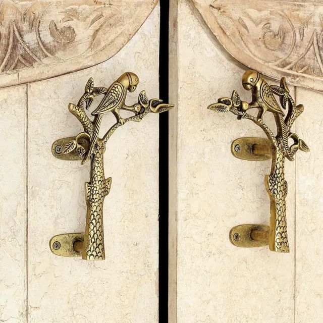 New Rare Handmade Brass Parrot Figure Door Handles Pulls 2 Piece