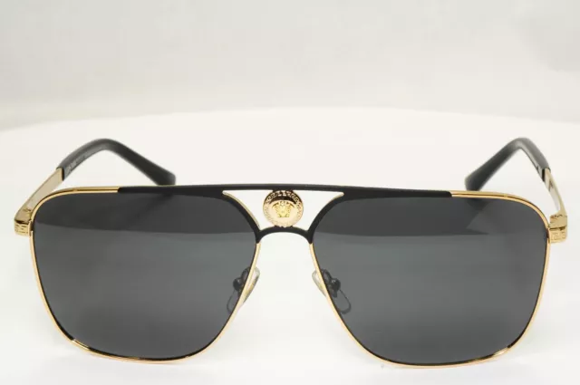 Versace Sunglasses Gold Black Medusa Square Metal MOD 2238 1436/87 2