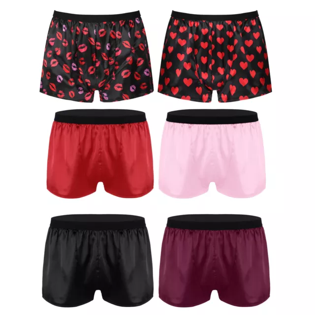 Men's Silky Shiny Satin Boxers Shorts Lounge Underwear Sport Swim Shorts Trunks