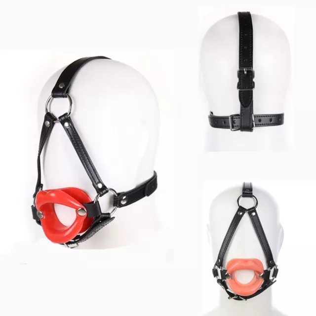 Pu Leather Silikon Lippen Kopf-Geschirr Mundknebel Bondage Gag Mundknebel BDSM