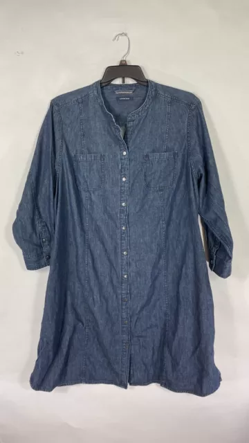 Lands' End Womens Midi Shift Dress Button Up Jean Blue Pockets Size XXL