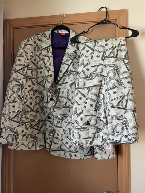 Opposuits Money $100 Dollar Bills Polyester Blazer Jacket & Pants Men's Size 50