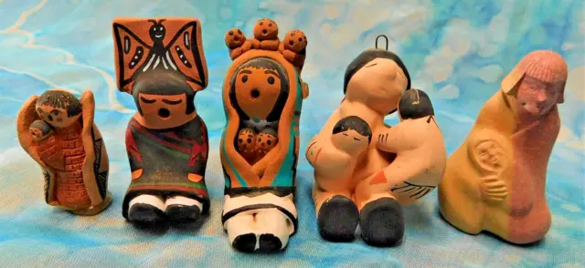 Lot Of 5 Ceramic Native American Women & Children Storyteller Most Signed 2 1/4"