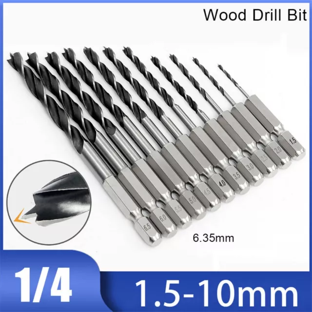 1.5mm-10mm Brad Point Wood Drill Bit Set HSS Woodworking Hex Shank Twist Bits 2