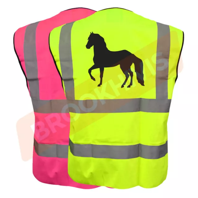 Equine Hi Viz Vis Horse Image Waistcoat Vest Equestrian Safety Reflective