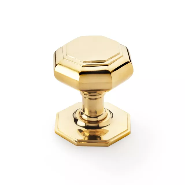 110mm Solid Polished Brass Octagonal Centre Door Knob Pull Front Back Very Large 2