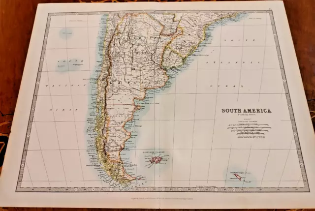 1900 Johnston Atlas Coloured Map South America Southern Argentina Chile Uruguay