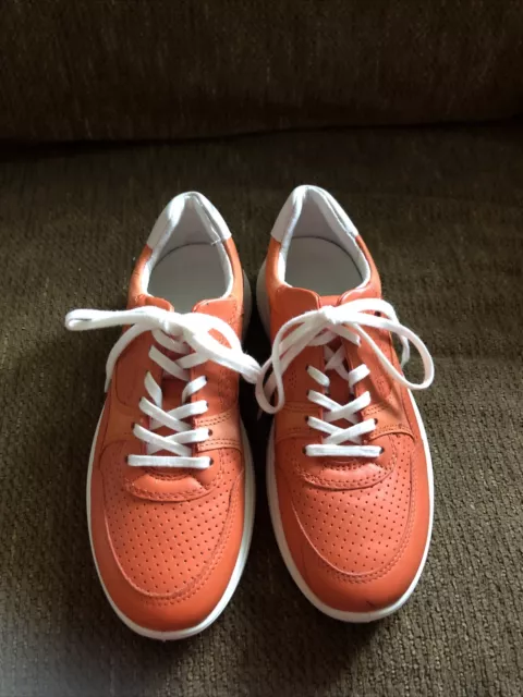 Ecco Orange Leather Casual Lace Up Sneakers Shoes Womens Size 35  US 4.