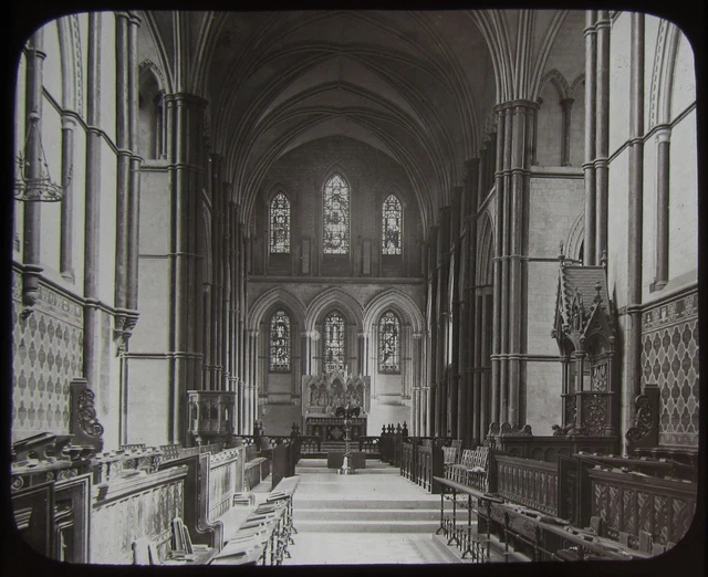 Glas magische Laterne Rutsche ROCHESTER KATHEDRAL CHOR AUSSEHEN E C1890 ALTES FOTO
