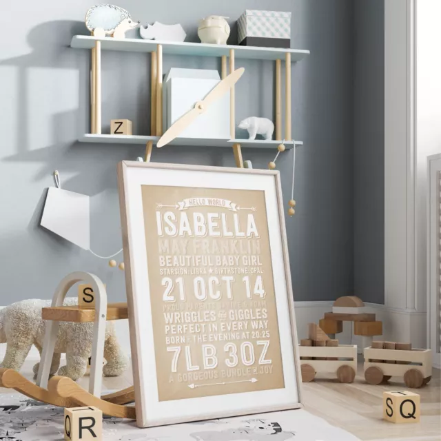 Stampa Day You Were Born personalizzate statistiche neonatali regalo compleanno asilo nido arte