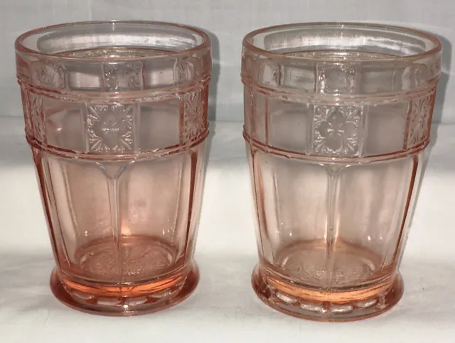 2 Jeannette DORIC PINK *4"- 10 oz FOOTED WATER TUMBLERS*