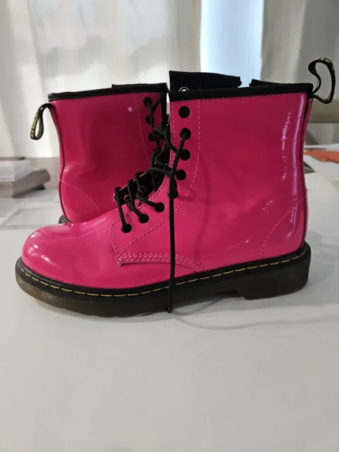 DR Martens  Combat Boots Hot Pink Patent Leather Kids Girls Size 3