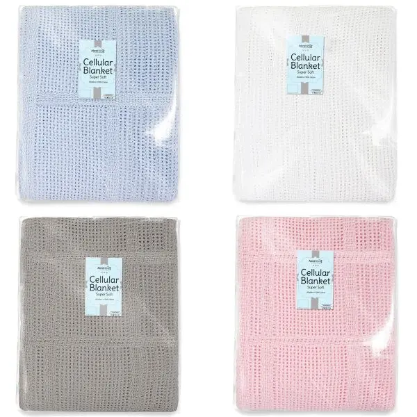 100% Premium Cotton Cellular Blanket Baby Cot Pram New Born 60x90cm Multi-Buy