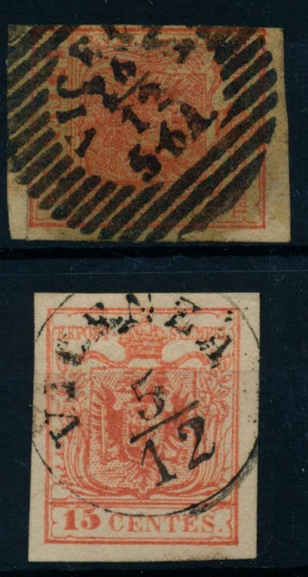 LOMBARDEI-VENETIEN 1850 2MARKE:15C, HP und 15C, MP. Verschiedene VICENZA
