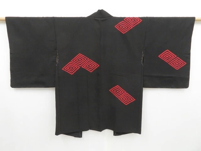 3217T07z680 Vintage Japanese Kimono Silk HAORI  Black