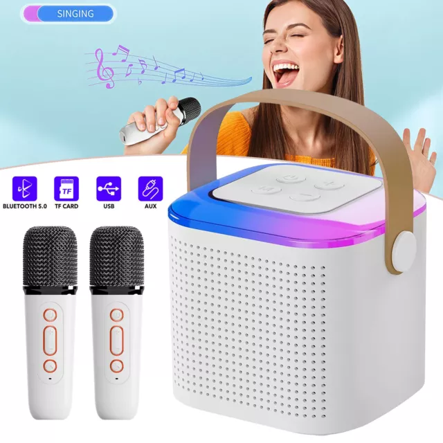 Bluetooth MIni Karaoke Machine Wireless Dual Microphone Home Party LED Stereo