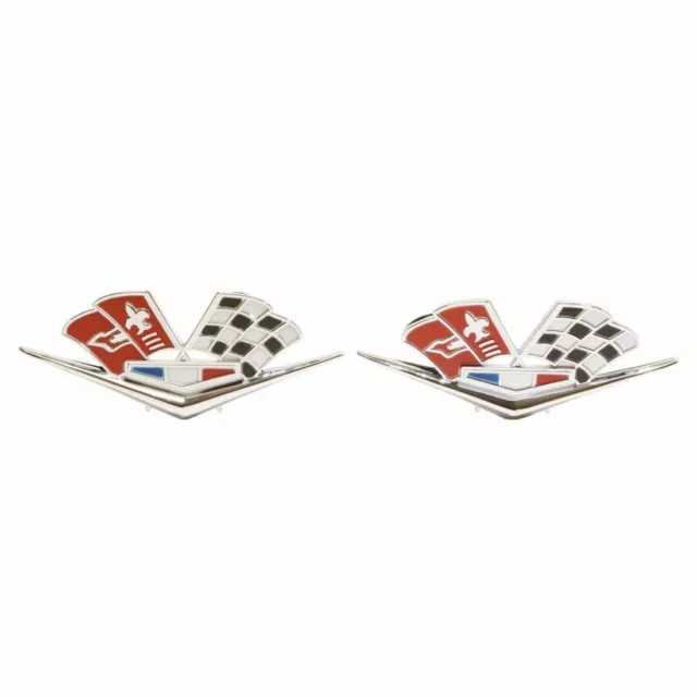 New Front Cross Flag Fender Emblems Pair Trim Parts Fits Bel Air Corvette 2162
