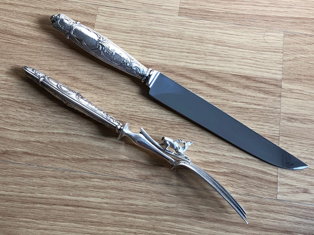 COUVERTS, ANCIEN SERVICE A Gigot, Manches Argent Fourre Lame Acier Paris EUR 40,00 - FR
