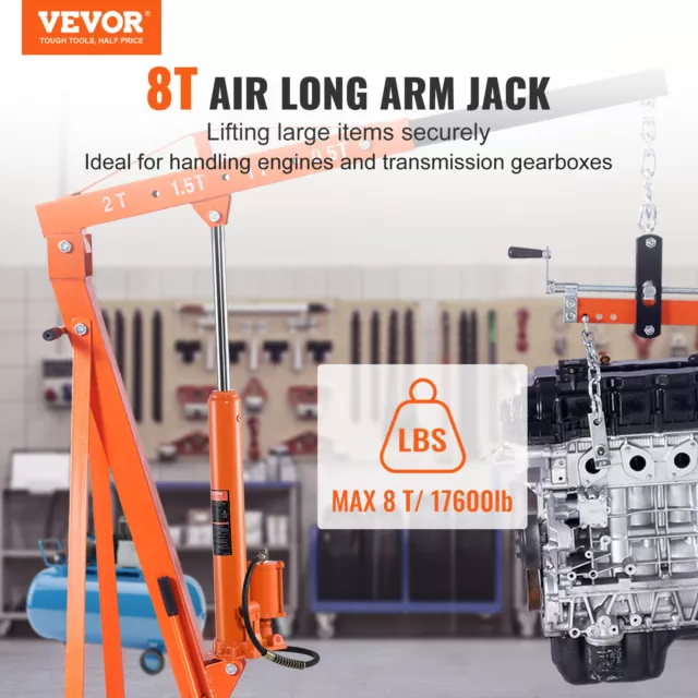 VEVOR Hydraulic Air Long Ram Jack 8Ton Clevis Base Engine Lift Hoist Single Pump 2