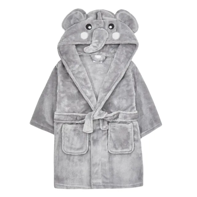 Childrens Boys Girls Novelty Grey Elephant Fleece Dressing Gown / Robe ~ 2-6 Yrs