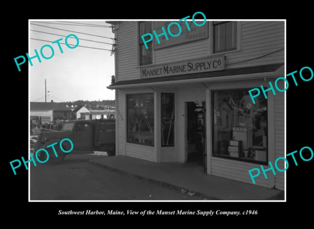 OLD LARGE HISTORIC PHOTO SOUTHWEST HARBOR MAINE MANSET MARINE SUPPLIES c1946
