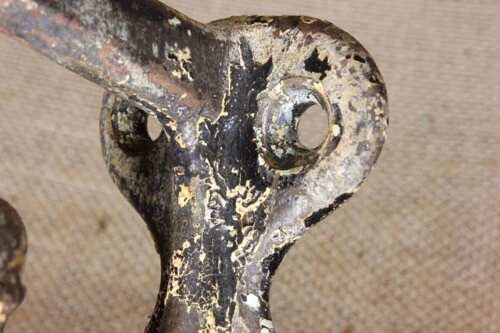 2 old Coat hooks farm school house rustic cast iron 3” vintage 1880’s heavy duty 7