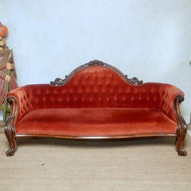 Antique Sofa 19th Century Victorian Hump Back Mahogany