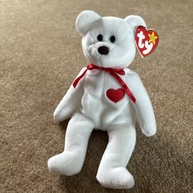 Valentino TY Beanie Baby Bear white with heart 1994 - PE Indonesia MWMT