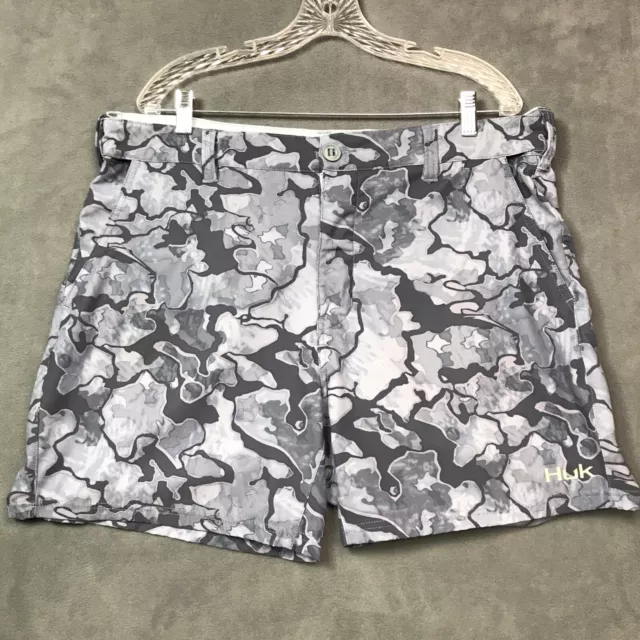 Huk Mens Camo Shorts XXL Performance Fishing Gray Low Country 38 x 6 Stretch 2XL