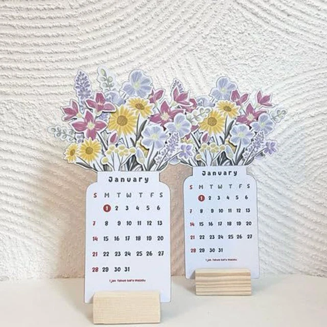 Bloomy Flowers Wooden Crafts Home Furnishings Desk Calendar Limited Edition