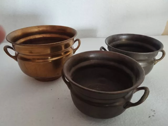 Lot De 3 cache pot ancien en laiton Vintage