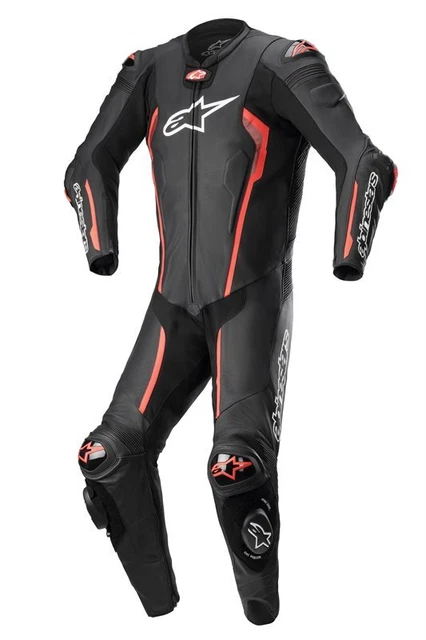 Alpinestars Missile V2 Leather Suit 1 Pc Black Red Fluo Motorcycle Racing Sui...