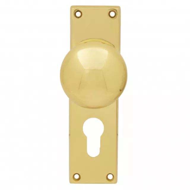 Pavtom Victorian Door Knob Euro Lock Plate Polished Brass 150 x 42mm 7504PB