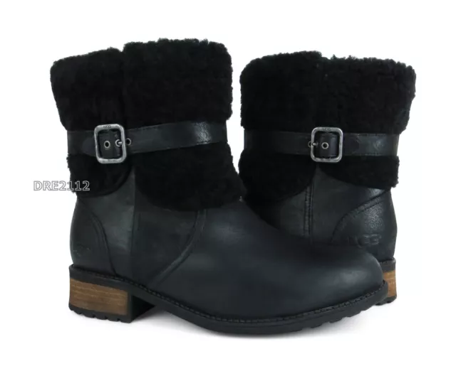 UGG Blayre II Black Leather Fur Boots Womens Size 10 -NIB-