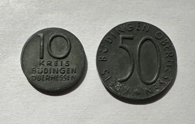 Büdingen (Hessen) Kreis 10 & 50 Pfennig Notgeld Zinc Coin Funck# 63.1 and 63.2
