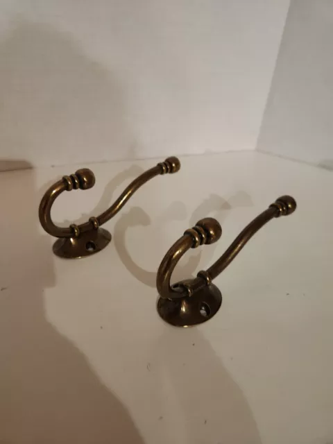 Set Of 2 Large Antique Style Brass Wall Mount double Hook Coat / Hat Rack