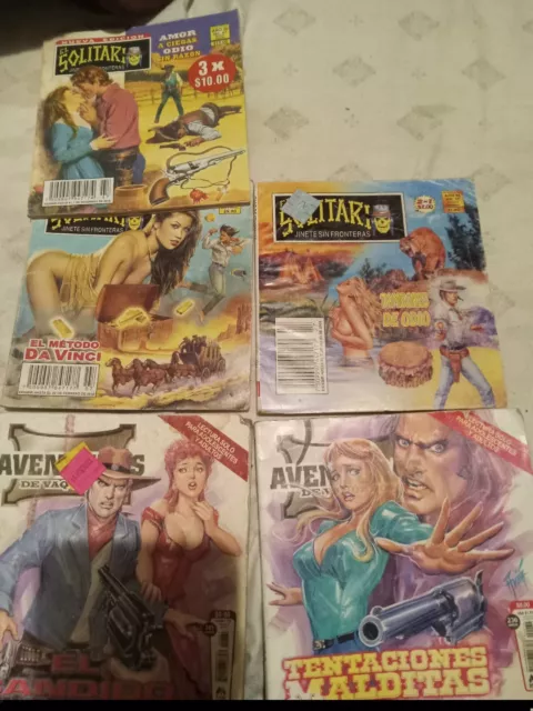 Libro Solitario y Libro Aventuras Mexican Comic Lot De  5 usado a color