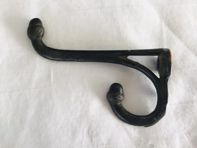 Antique Cast Iron Double Arm Detailed Acorn Finial Hook 3