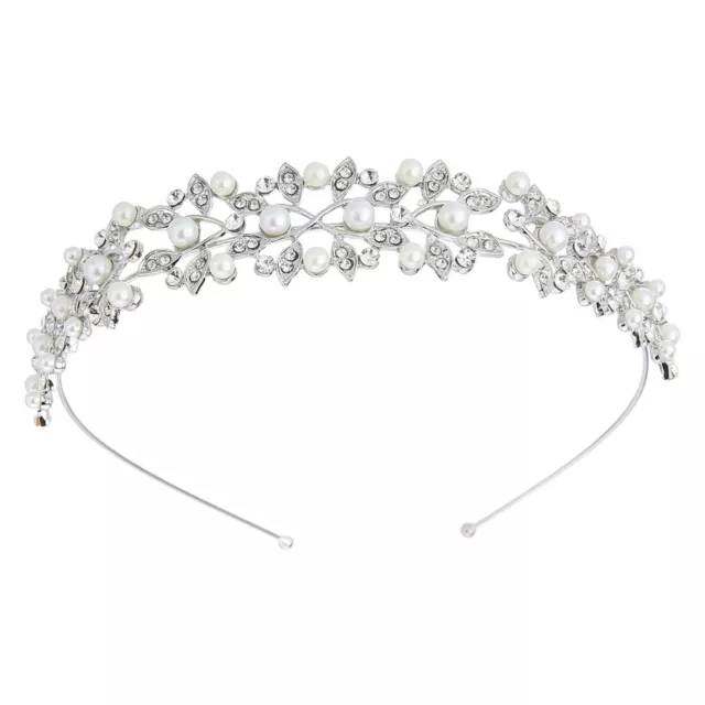 Ivory Pearl Hair Crown Rhinestone Wedding Tiara Vintage Headpiece