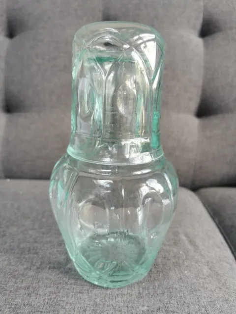 Vintage Glass Tumble up Bedside Night Water Decanter Carafe Set 2
