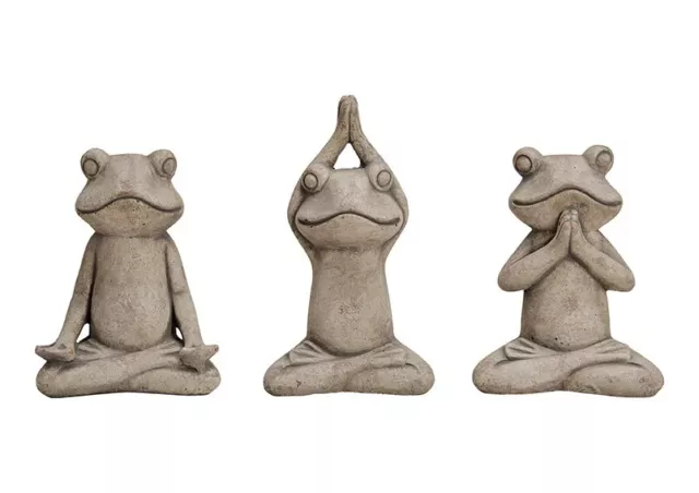 Yoga Frosch 3er Set Zement Grau Deko Gartenfigur Steinfigur Meditation 14x23x9cm