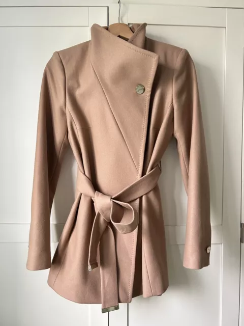 TED BAKER COAT Cashmere Camel Size 1 UK S 10 Belt With Gold Chain