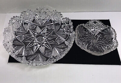 2 Beautifully Designed ABP American Brilliant Cut Glass Bowls Sawtooth Patterns