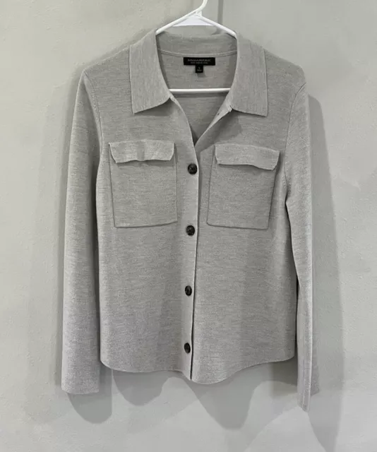 BANANA REPUBLIC Small 100% MERINO WOOL GRAY LONG SLEEVE BUTTON UP CARDIGAN